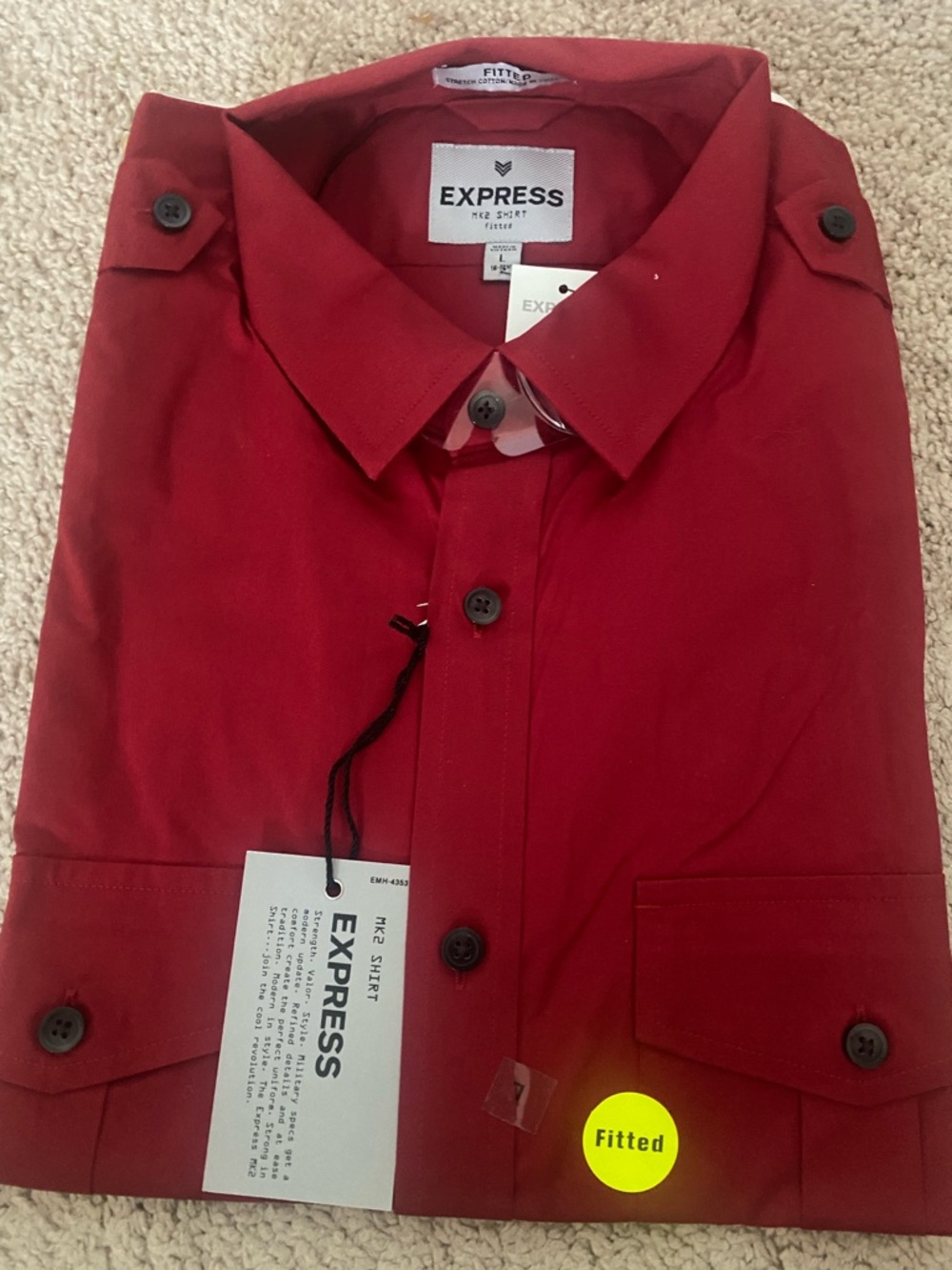 Express MK2 Fitted Red Button-Up Long sleeve Shirt